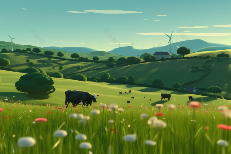 草原上正在吃草的牛插画,插画/手绘图,插画/手绘图库,插画/手绘图下载,插画/手绘